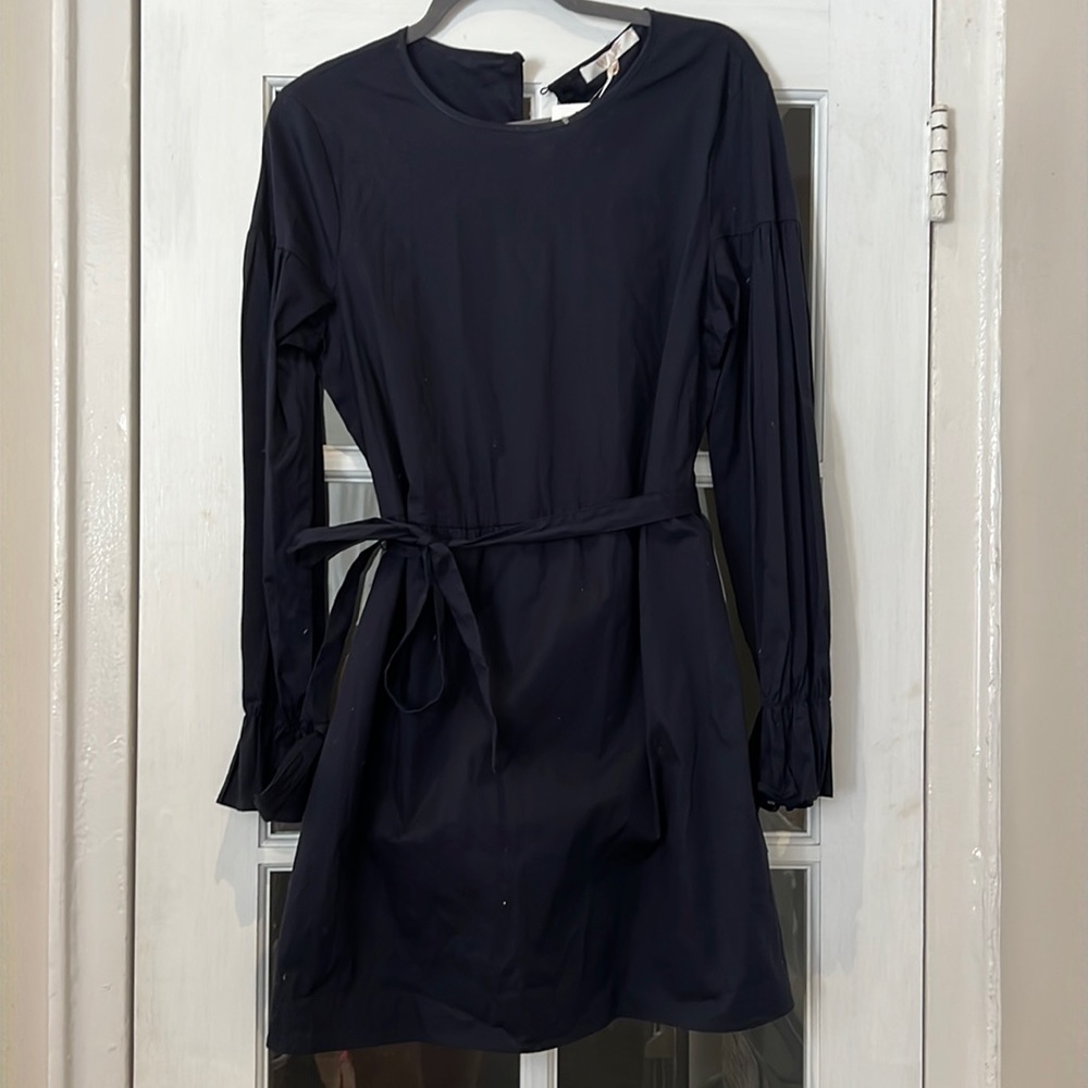 WAYF Navy Poplin Puff-Sleeve Dress- NWT